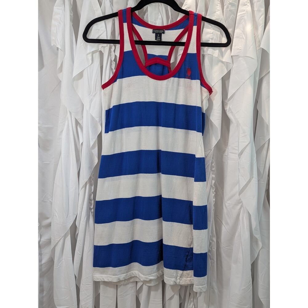 U.S. Polo Assn. Blue and White Striped Mini Dress with Red Trim
